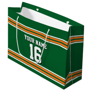 Grand Sac Cadeau Forest Green avec Orange White Stripes Team Jersey