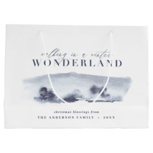 Grand Sac Cadeau Forêt d'aquarelle minimum de Noël personnalisé