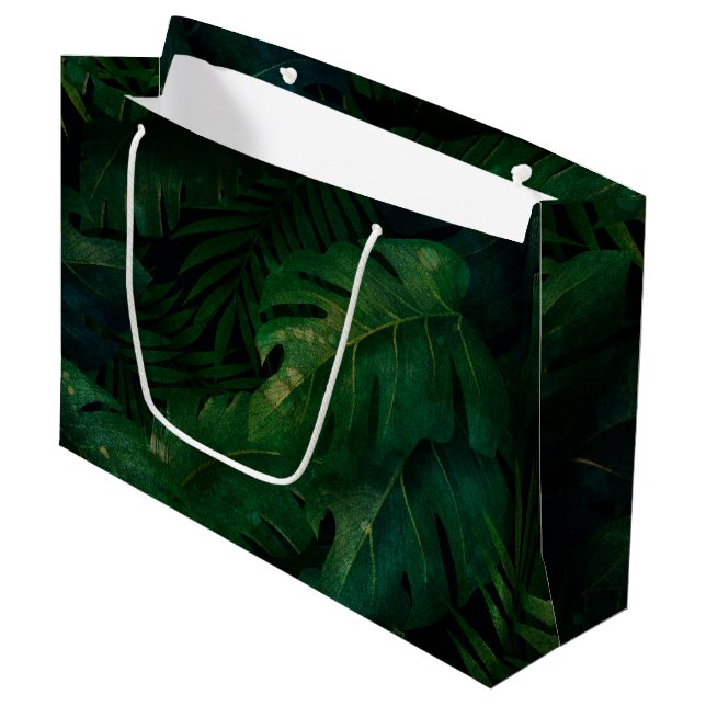 Grand Sac Cadeau Forêt tropicale tropicale feuillage vert (Devant Angle)