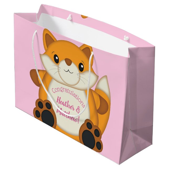 Grand Sac Cadeau Fox Baby shower rose (Dos Angle)