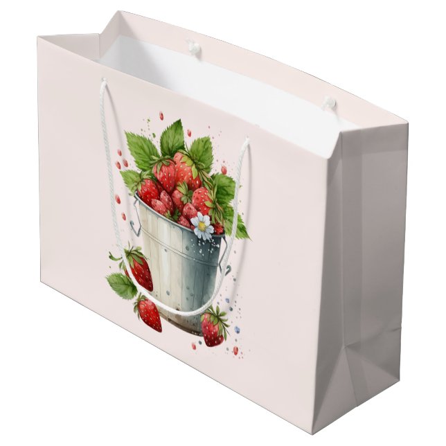Grand Sac Cadeau Fraises fraîches cuites dans un seau (Dos Angle)