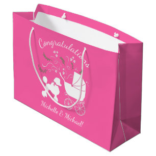 Grand Sac Cadeau Français Poodle Chien Baby shower Chien Chiot Rose