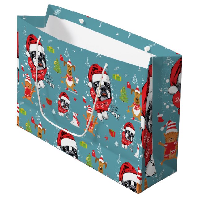 Grand Sac Cadeau French Bulldog Christmas Père Noël (Devant Angle)