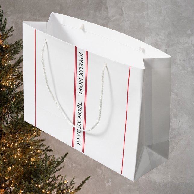 Grand Sac Cadeau French Joyeux Noël Red Stripe Noël (Créateur téléchargé)