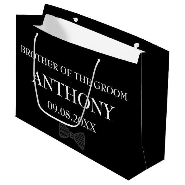 Grand Sac Cadeau Frère de la chambre noire Elegant Cadeaux Mariage (Devant Angle)
