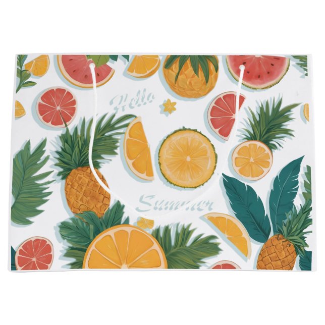Grand Sac Cadeau Fruit exotique motif floral. (Devant)