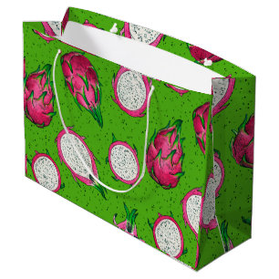 Grand Sac Cadeau Fruit rouge dragon vert