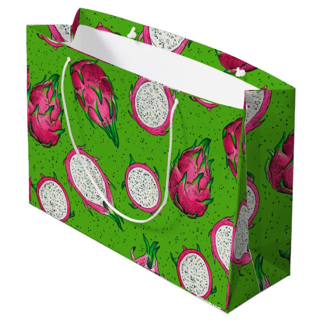 Grand Sac Cadeau Fruit rouge dragon vert (Dos Angle)