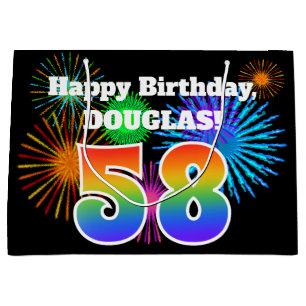 Grand Sac Cadeau Fun Fireworks + Rainbow Motif "58" Anniversaire #