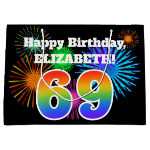 Grand Sac Cadeau Fun Fireworks + Rainbow Motif "69" Anniversaire #