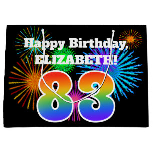 Grand Sac Cadeau Fun Fireworks + Rainbow Motif "83" Anniversaire #