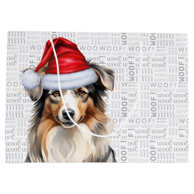 Grand Sac Cadeau Funky Australian Shepherd Christmas (Dos)