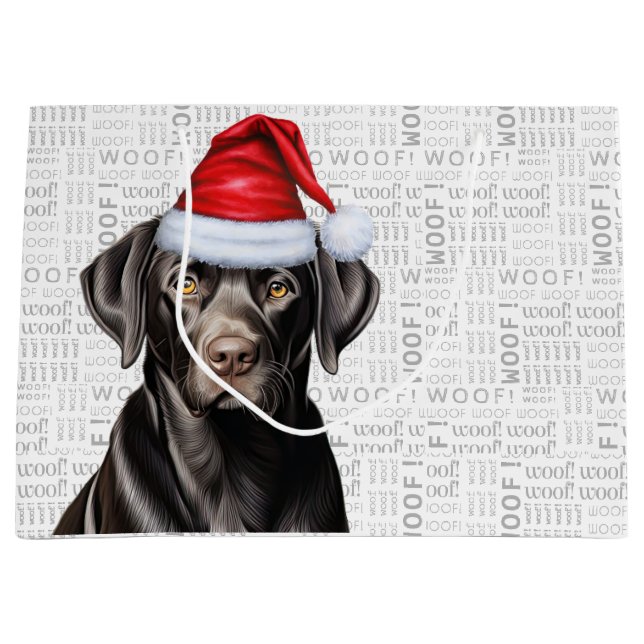 Grand Sac Cadeau Funky Noël Père Noël Chien Black Lab Vacances (Devant)