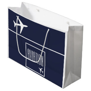 Grand Sac Cadeau Funky White Plane Avion Pilote
