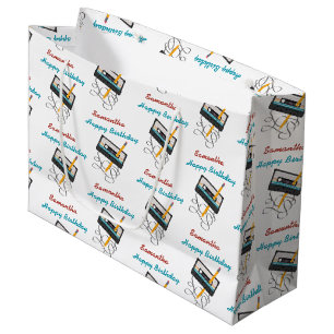 Grand Sac Cadeau Funny 80s Musique Retro Cassette Anniversaire Nom