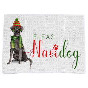 Grand Sac Cadeau Funny Noël Fleas Navidog avec Black Lab