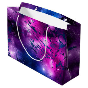 Grand Sac Cadeau Galaxie Bleu cosmique Marbre pourpre et rose