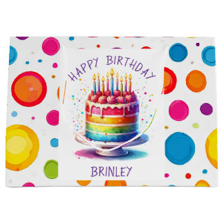 Grand Sac Cadeau Gâteau Arc-en-ciel Joyeux Anniversaire