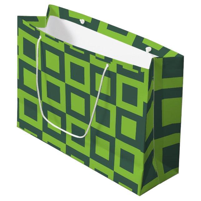 Grand Sac Cadeau Géométrique Carré verte (Devant Angle)
