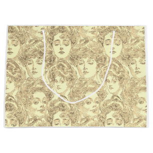Grand Sac Cadeau Gibson fille victorienne motif sepia or