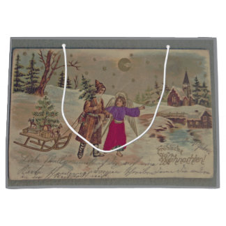 Grand Sac Cadeau Gift Bag VINTAGE CHRISTMAS SCENE