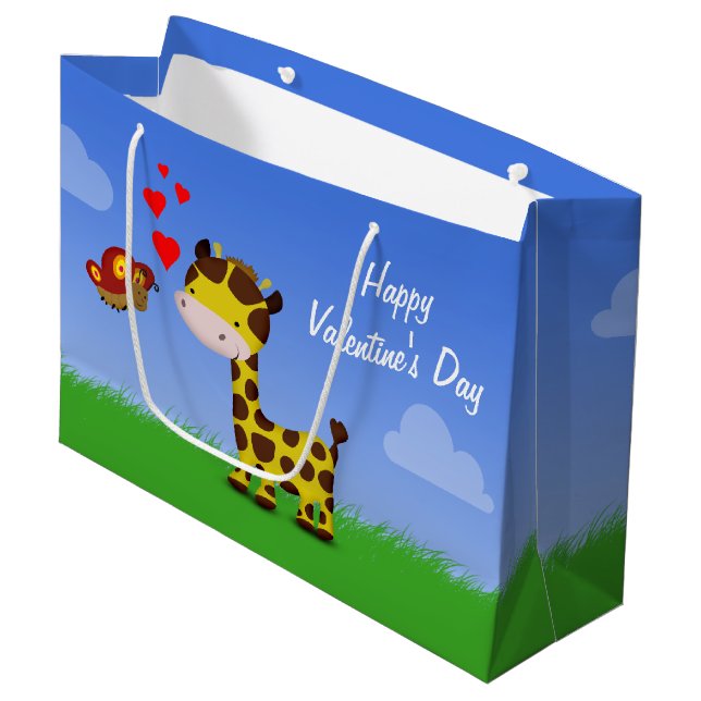 Grand Sac Cadeau Giraffe et papillon Saint-Valentin (Devant Angle)