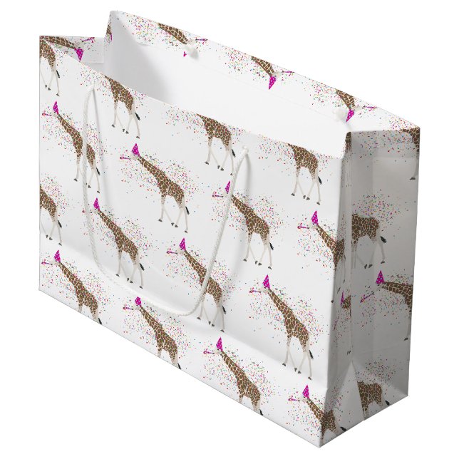 Grand Sac Cadeau Giraffe Fête Safari Animaux ayant une fête (Devant Angle)