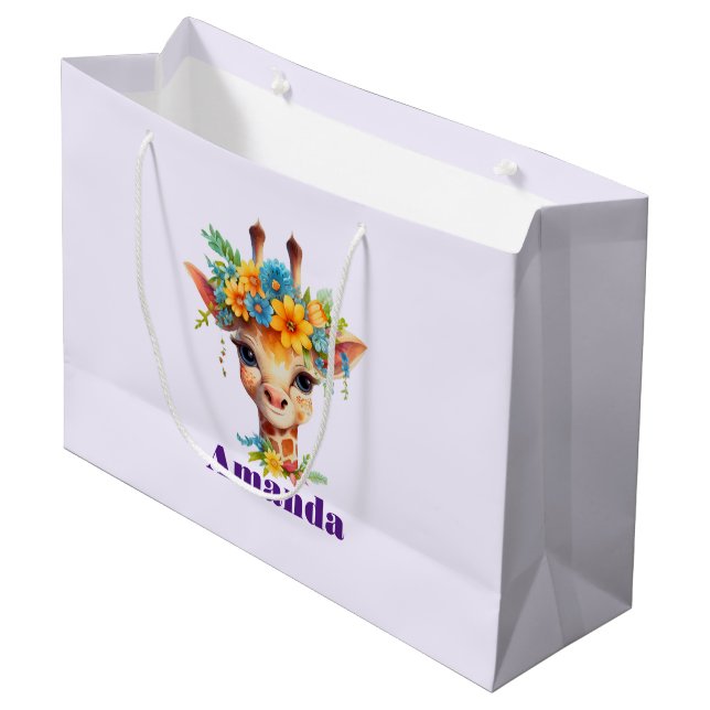 Grand Sac Cadeau Giraffe mignonne à couronne florale (Devant Angle)