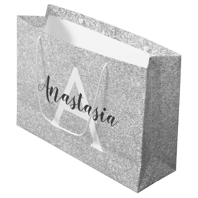 Grand Sac Cadeau Girl Glam Parties scintillant argent étincelles No (Devant Angle)