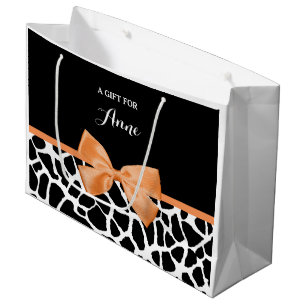 Grand Sac Cadeau Girly Giraffe Imprimer Bow en ruban orange avec no