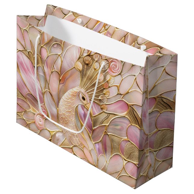 Grand Sac Cadeau Glam Gold Chic Pink Peacock (Devant Angle)
