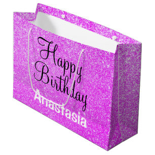 Grand Sac Cadeau Glam Happy Birthday Purple Parties scintillant Nom