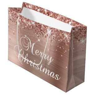 Grand Sac Cadeau Glitter Rose Gold Foil Fancy Joyeux Noël