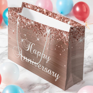 Grand Sac Cadeau Glittery Rose Gold Foil Fancy Happy Anniversaire