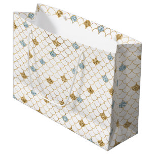 Grand Sac Cadeau Glitzy Mermaid Blue Gold Sparkle