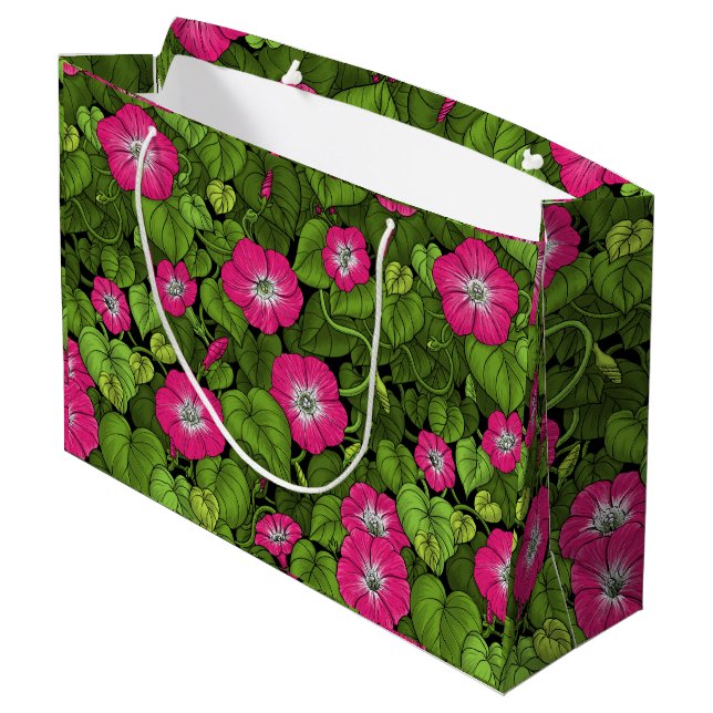 Grand Sac Cadeau Gloire du matin en rose et vert (Dos Angle)