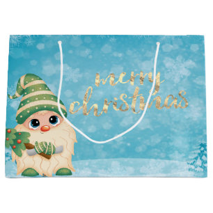 Grand Sac Cadeau Gnome Cute Avec Pin Tree Vacances