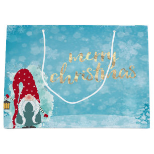 Grand Sac Cadeau Gnome mignonne Snowflakes