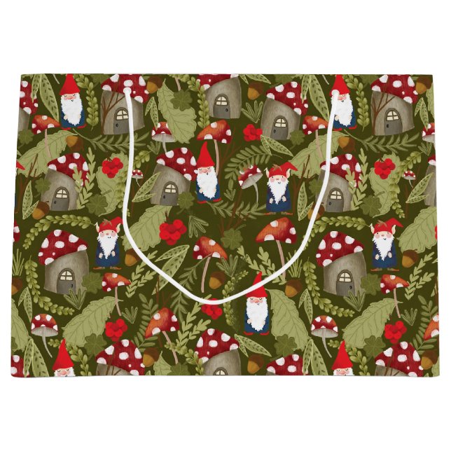 Grand Sac Cadeau Gnomes et champignons adorables (Devant)