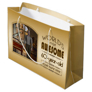 Grand Sac Cadeau Gold 60th Birthday Meilleur cadre photo personnali