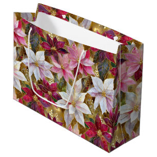 Grand Sac Cadeau Gold Burgundy Bronze rose Rouge blanc Poinsettia