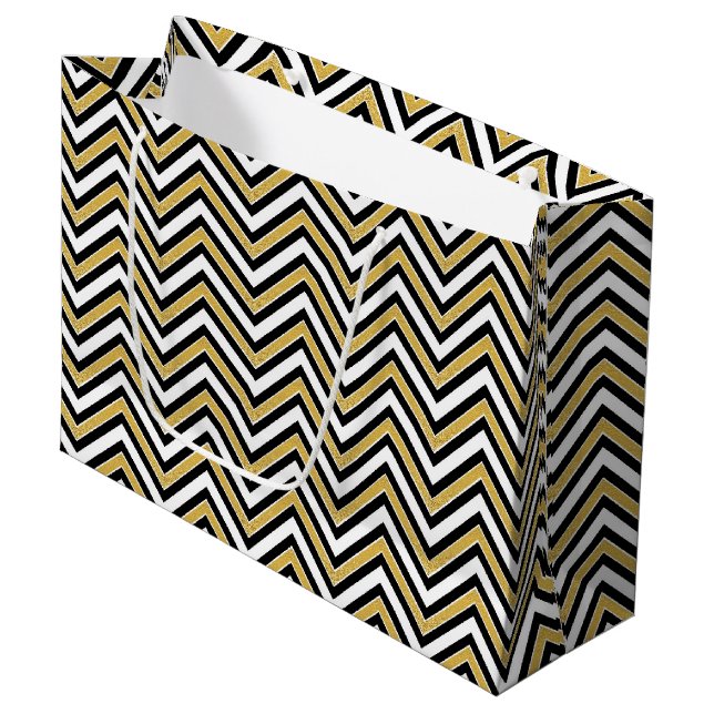 Grand Sac Cadeau Gold Chevron (Devant Angle)