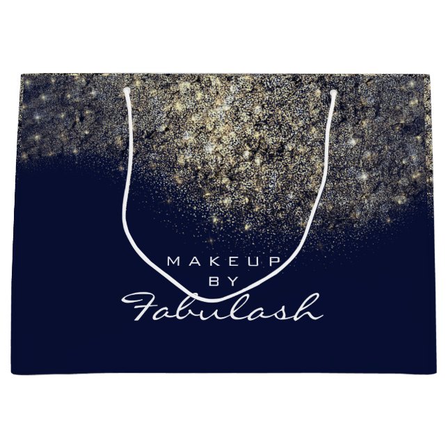 Grand Sac Cadeau Gold Confetti Parties scintillant brillante Marine (Devant)