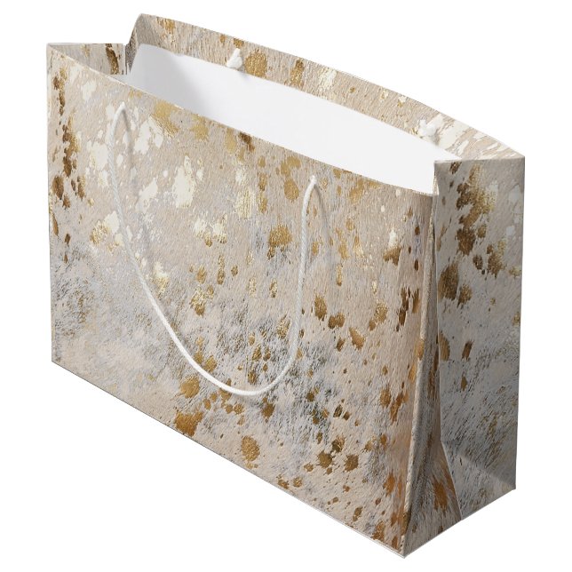 Grand Sac Cadeau Gold Cowhide Print Metallic (Dos Angle)