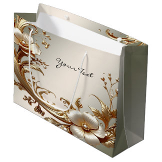 Grand Sac Cadeau Gold Floral Gift Bag