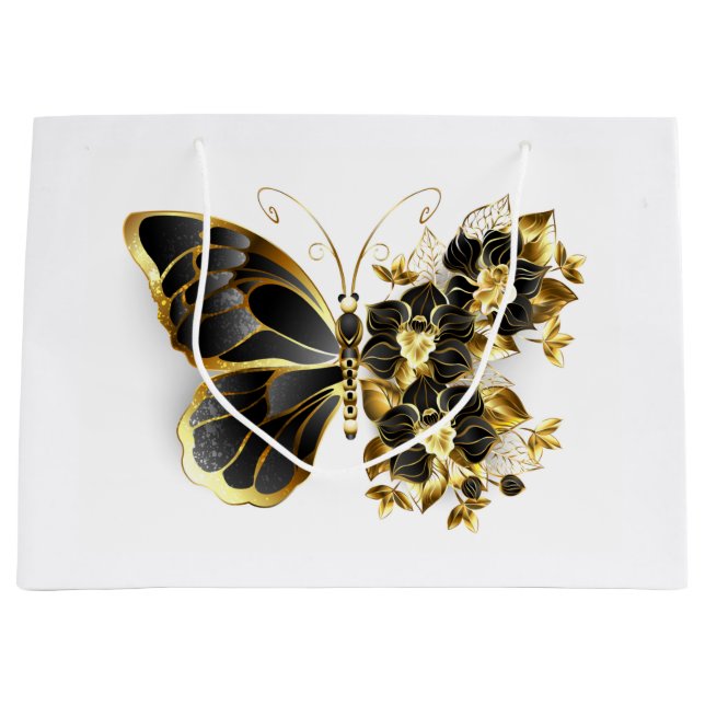 Grand Sac Cadeau Gold flower Butterfly with Black Orchid (Devant)