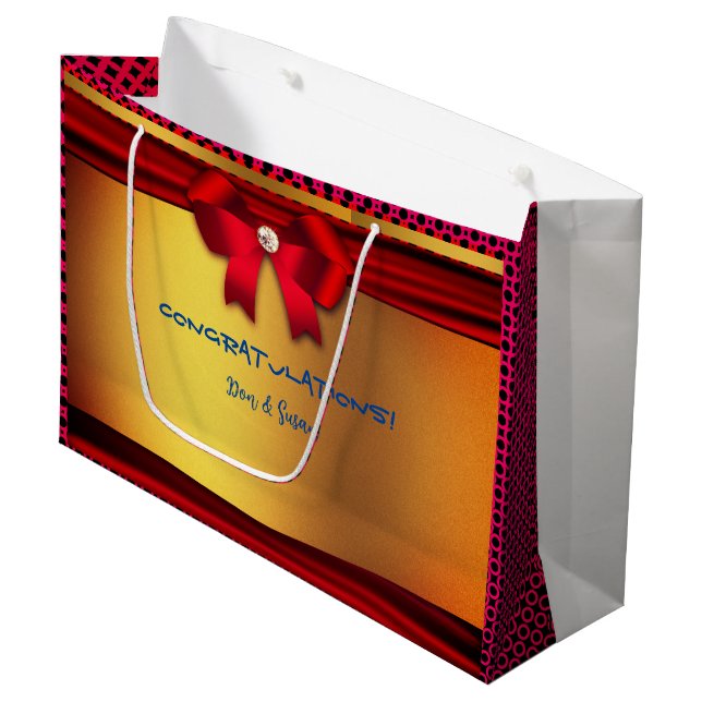 Grand Sac Cadeau Gold Red Mariage - Vacances & plus (Devant Angle)