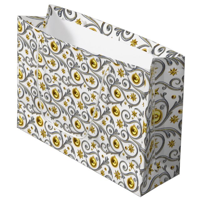 Grand Sac Cadeau Gold & Silver Swirl Elegance (Devant Angle)
