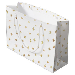 Grand Sac Cadeau Gold Stars Motif White