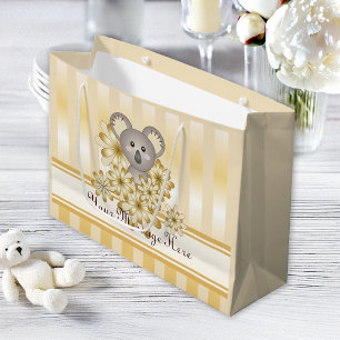 Grand Sac Cadeau Gold Stripe Cute Koala Anniversaire de enfant / Ba